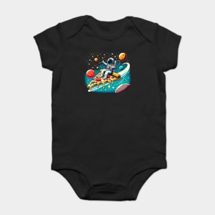 Funny Pizza Lover, Astronaut Surfing in Space Baby Bodysuit